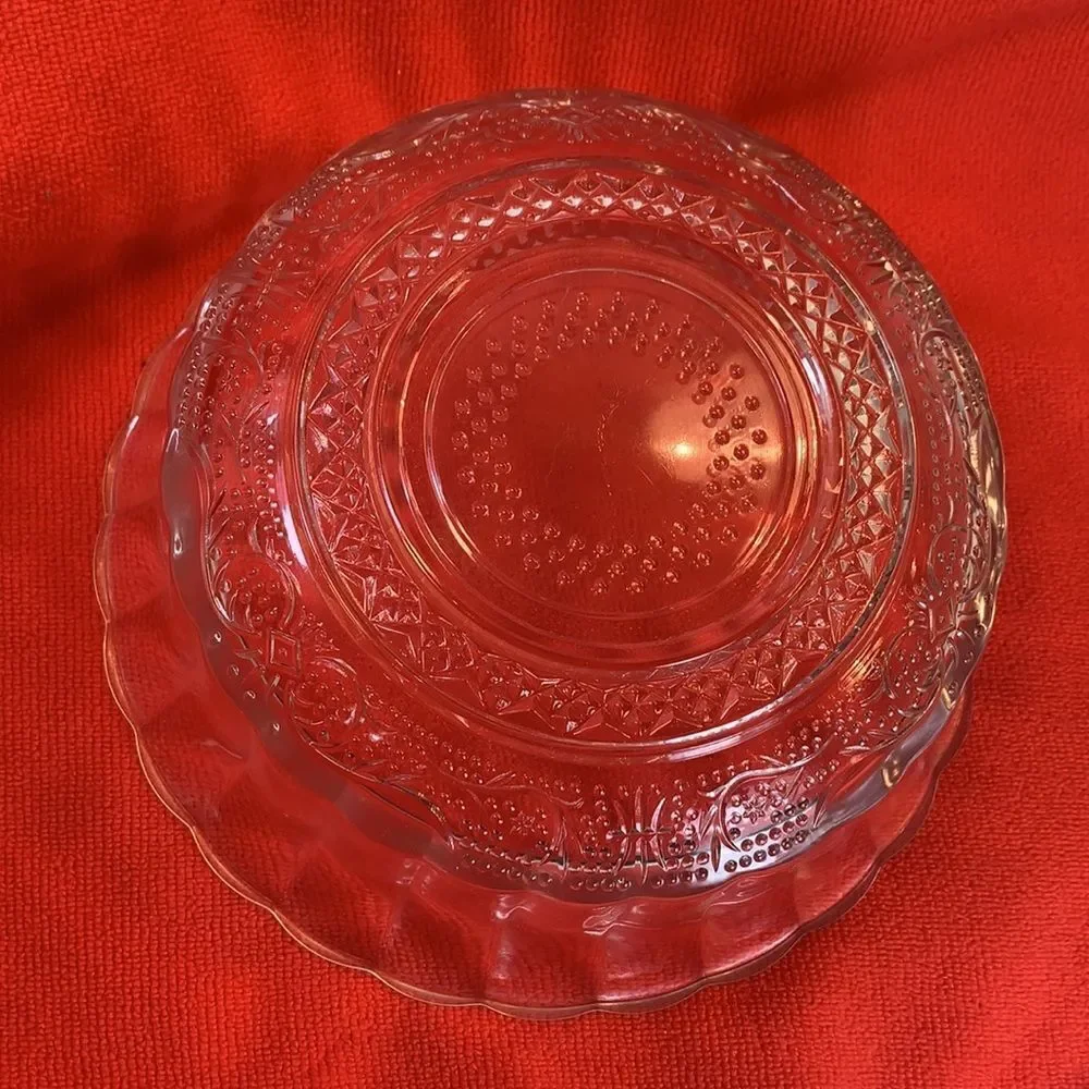 Glass Ware 9 Inch Glass Serving Bowl Ribbed Edges Textured Bottom Hand Wash Only